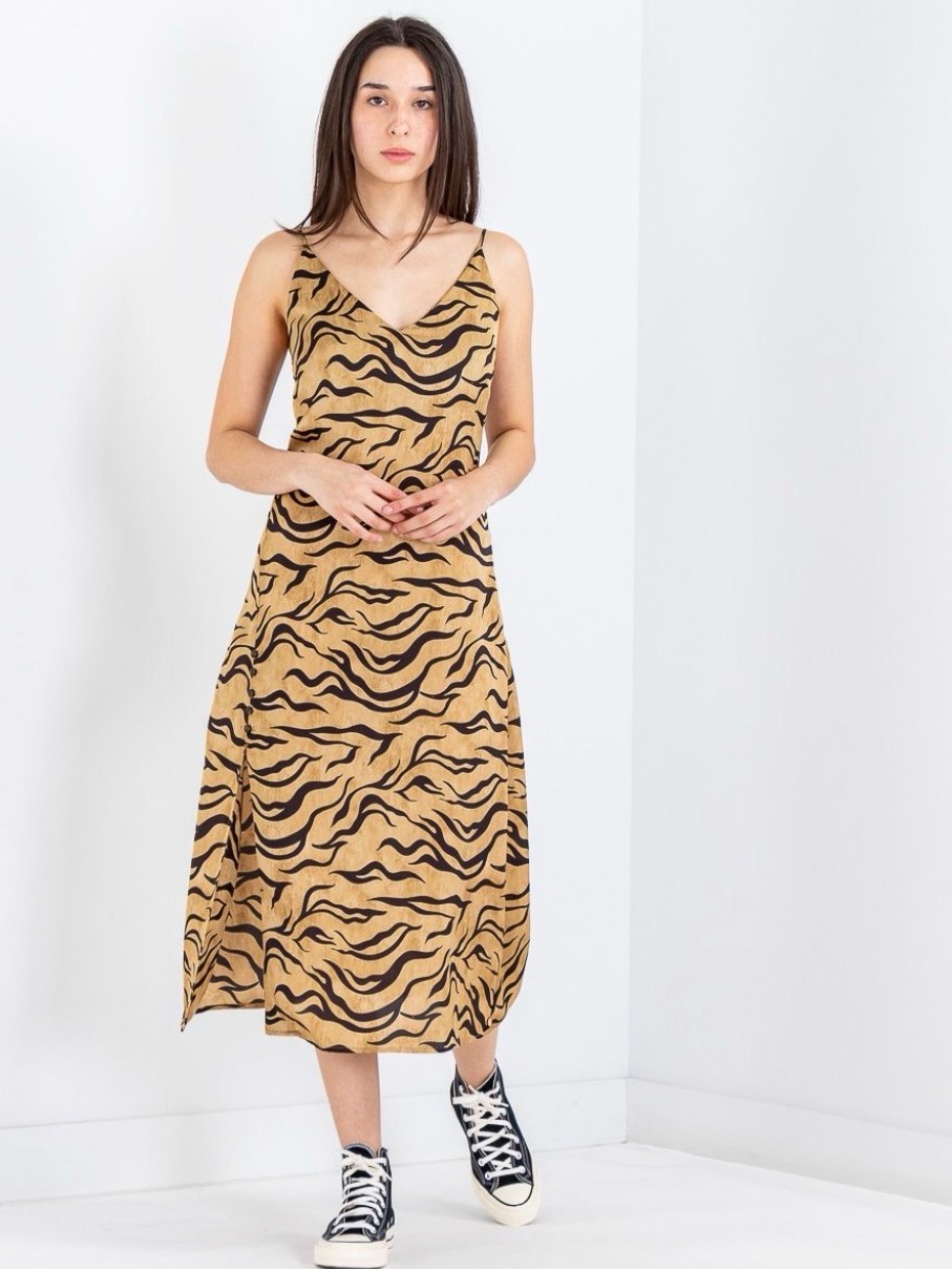 Scotch & Soda Gold And Black Animal-Print Slip Midi Dress
